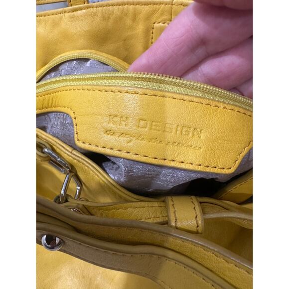KH Design Pebbled Leather Saffron Yellow Slouchy Messenger Hobo Bag Indie Sleaze - Picture 7 of 13